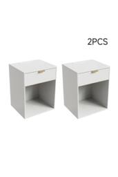 Living and Home 2Pcs Bedside Tables with Charging Station & RGB Light Strip in White - thumbnail 1