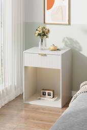 Living and Home 2Pcs Bedside Tables with Charging Station & RGB Light Strip in White - thumbnail 2