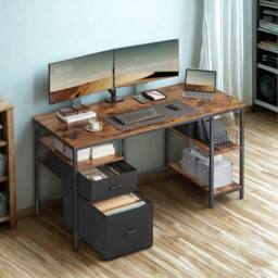 Pirlo Plush Industrial 140CM Computer Desk With Storage Shelves & Drawer Oak in Brown