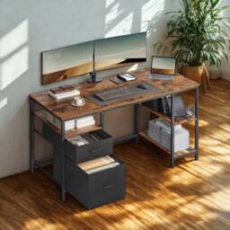 Pirlo Plush Industrial 140CM Computer Desk With Storage Shelves & Drawer Oak in Brown - thumbnail 5
