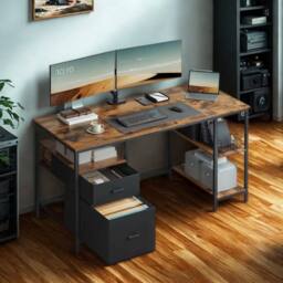 Pirlo Plush Industrial 140CM Computer Desk With Storage Shelves & Drawer Oak in Brown - thumbnail 3
