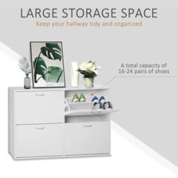 HOMCOM Shoe Cabinet Multi Cabinet Flip Down Shelf Drawer Organiser for Hallway in White - thumbnail 6