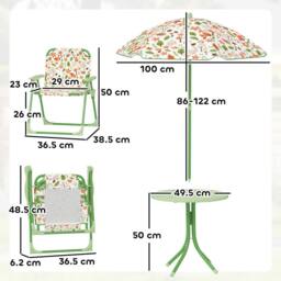 AIYAPLAY Kids Garden Table & Chair Set, Outdoor Patio Set w/ Parasol in Green - thumbnail 3
