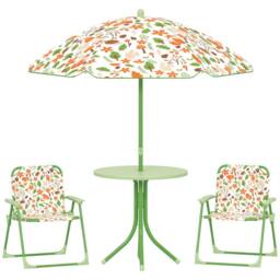 AIYAPLAY Kids Garden Table & Chair Set, Outdoor Patio Set w/ Parasol in Green - thumbnail 2