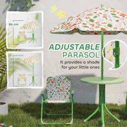 AIYAPLAY Kids Garden Table & Chair Set, Outdoor Patio Set w/ Parasol in Green - thumbnail 6