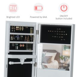 HOMCOM LED Light Jewelry Cabinet Storage Armoire 2 Mirrors Drawers in White - thumbnail 4