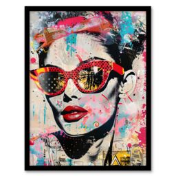 "Artery8 Vintage Lady Sunglasses Portrait Street Pop Art Framed Art Print - Size: W12"" x H16""" - thumbnail 1