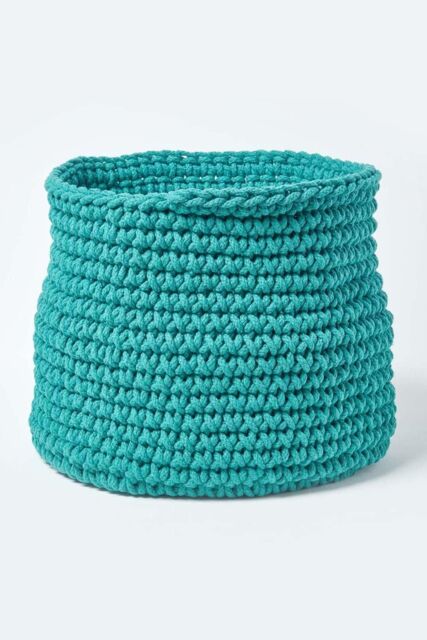 Homescapes Cotton Knitted Round Storage Basket, 42 x 37 cm in Green - image 1