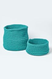 Homescapes Cotton Knitted Round Storage Basket, 42 x 37 cm in Green - thumbnail 5