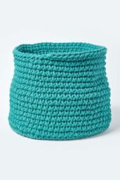 Homescapes Cotton Knitted Round Storage Basket, 42 x 37 cm in Green