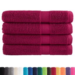 Berkfield Home Premium Towels SOLUND 4pcs Bordeaux 100x200cm 600gsm in Red - thumbnail 2