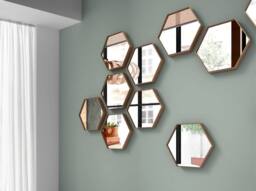 Angel Cerda Hexagonal Walnut Veneer Wall Mirror, 46x40x6 cm - Size: 46 x 40 x 6 cm - thumbnail 3