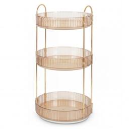 KORVIXA Round Gold 3-Tier Cosmetic Storage Box