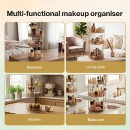 KORVIXA Round Gold 3-Tier Cosmetic Storage Box - thumbnail 4