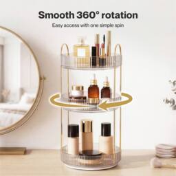 KORVIXA Round Gold 3-Tier Cosmetic Storage Box - thumbnail 3