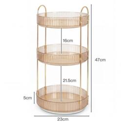 KORVIXA Round Gold 3-Tier Cosmetic Storage Box - thumbnail 2