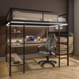 X Rocker Denver High Sleeper Bunk Bed With App Controlled Lights & XL Desk in Light Oak - Size: Double - thumbnail 1