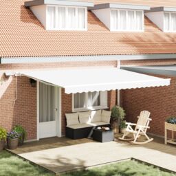 Berkfield Home Manual Retractable Awning with LED White 450x300 cm