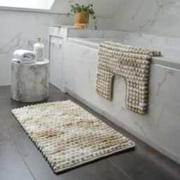 Allure Bath Fashions Marl Chunky Bobble Pedestal Toilet Mat Non Slip in Beige - thumbnail 3
