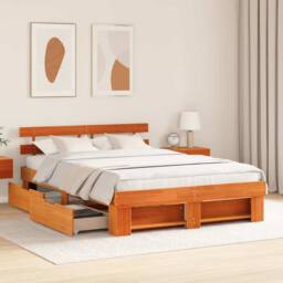 Berkfield Home with Drawer with Headboard with Storage Wax brown 150 x 200 cm So - thumbnail 4