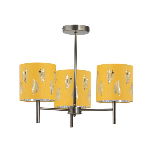 First Choice Lighting Brea - Antique Brass 3 Light Fitting with Ochre Fern Shades in Gold - image 1