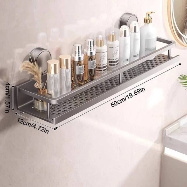 NESTLUNE 50cm Suction Cup Bathroom Shelf No Drill Space Aluminium in Grey - image 1