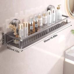 NESTLUNE 50cm Suction Cup Bathroom Shelf No Drill Space Aluminium in Grey