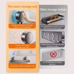NESTLUNE 50cm Suction Cup Bathroom Shelf No Drill Space Aluminium in Grey - thumbnail 4