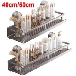 NESTLUNE 50cm Suction Cup Bathroom Shelf No Drill Space Aluminium in Grey - thumbnail 5