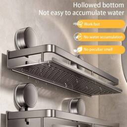 NESTLUNE 50cm Suction Cup Bathroom Shelf No Drill Space Aluminium in Grey - thumbnail 2