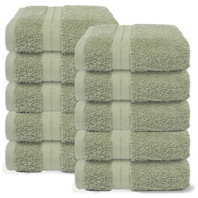 OHS 10 Pack of 100% Cotton Bathroom Hand Towel in Pale Green - image 1
