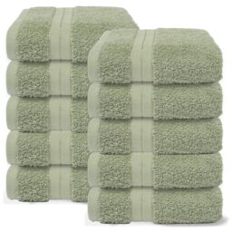 OHS 10 Pack of 100% Cotton Bathroom Hand Towel in Pale Green - thumbnail 1