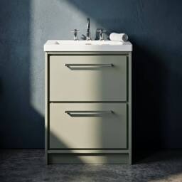 Balterley Bathroom 2 Soft Close Drawer Floor, Fireclay Basin, Green, 600mm in Green - thumbnail 3