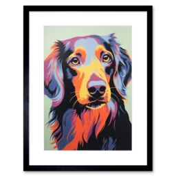 "Artery8 Wall Art Print Long Haired Dachshund Dog Colourful Artwork Orange Blue Purple Pet Portrait Cute Artwork Framed 9X7 Inch - Size: W7"" x H9""" - thumbnail 1