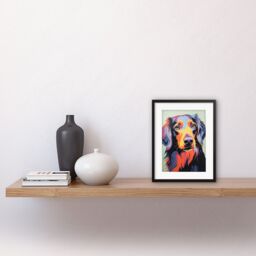 "Artery8 Wall Art Print Long Haired Dachshund Dog Colourful Artwork Orange Blue Purple Pet Portrait Cute Artwork Framed 9X7 Inch - Size: W7"" x H9""" - thumbnail 2