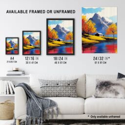 "Artery8 Lakehouse Cottage Mountain Lake Autumn Landscape Wall Art Print - Size: W12"" x H16""" - thumbnail 3