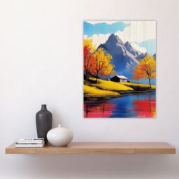 "Artery8 Lakehouse Cottage Mountain Lake Autumn Landscape Wall Art Print - Size: W12"" x H16""" - thumbnail 4