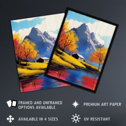 "Artery8 Lakehouse Cottage Mountain Lake Autumn Landscape Wall Art Print - Size: W12"" x H16""" - thumbnail 2