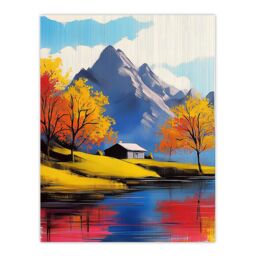 "Artery8 Lakehouse Cottage Mountain Lake Autumn Landscape Wall Art Print - Size: W12"" x H16""" - thumbnail 1