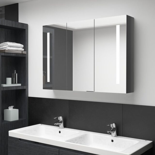 Berkfield Home LED Bathroom Mirror Cabinet 89x14x62 cm Shining Grey - Size: 89 x 14 x 62 cm - image 1