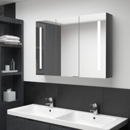 Berkfield Home LED Bathroom Mirror Cabinet 89x14x62 cm Shining Grey - Size: 89 x 14 x 62 cm - thumbnail 1