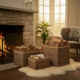 Red Hamper Wicker Set of 2 Buttermere Large Log Baskets in Brown - thumbnail 2