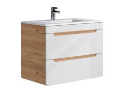 Vente-unique Wall-Hung Bathroom Unit With Inset Basin & Three Tall Units in Light Oak - thumbnail 5