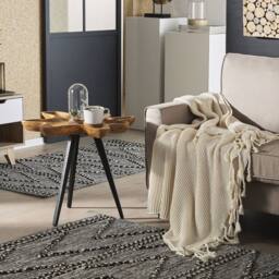 Wyld and Coco Timberline Teak Side Table Bowl Top Stainless Steel Tripod Base in Brown