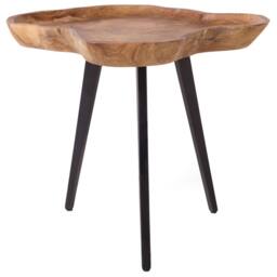 Wyld and Coco Timberline Teak Side Table Bowl Top Stainless Steel Tripod Base in Brown - thumbnail 4