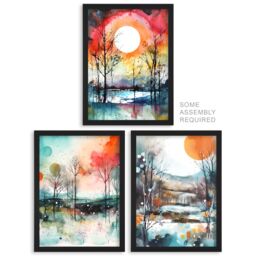 Artery8 A4 Wall Art & Frame Set of 3 Winter Countryside Sun Moon Dawn Snow - thumbnail 1