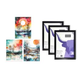 Artery8 A4 Wall Art & Frame Set of 3 Winter Countryside Sun Moon Dawn Snow - thumbnail 5