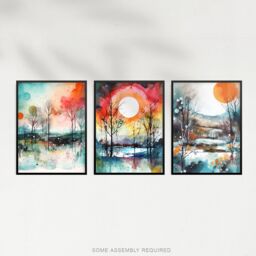 Artery8 A4 Wall Art & Frame Set of 3 Winter Countryside Sun Moon Dawn Snow - thumbnail 4