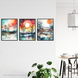 Artery8 A4 Wall Art & Frame Set of 3 Winter Countryside Sun Moon Dawn Snow - thumbnail 2