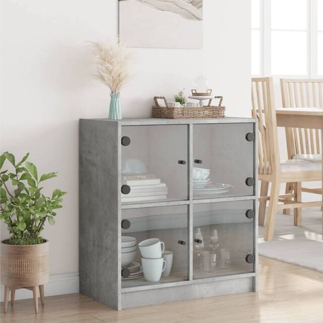 Berkfield Home Side Cabinet with Glass Doors Concrete Grey 68x37x75.5 cm - image 1